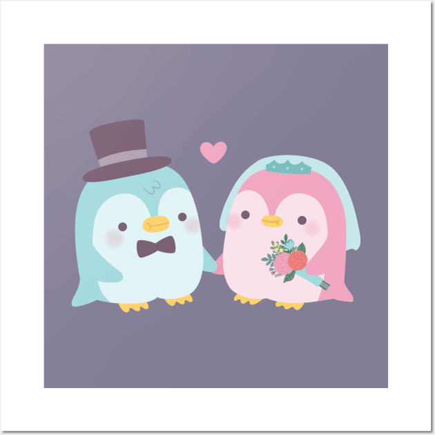 Cute Wedding Couple Penguin Groom and Bride Wall Art by rustydoodle